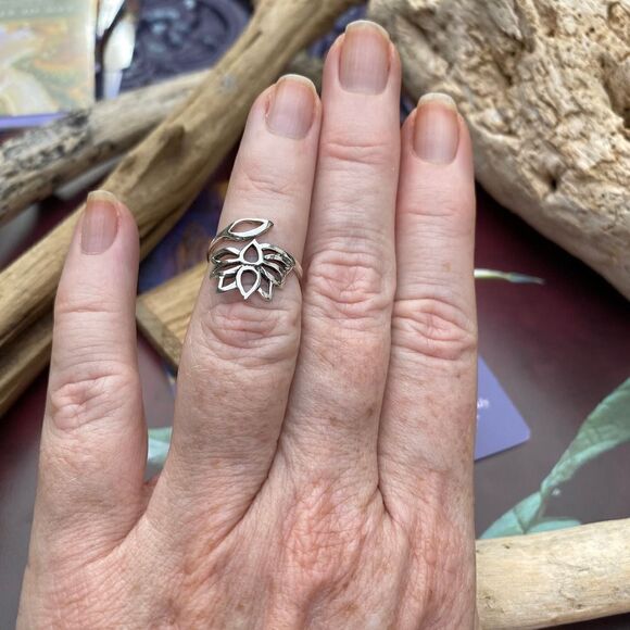 Lotus Flower Sterling Silver Wrap Around Ring - Picture 6 of 6